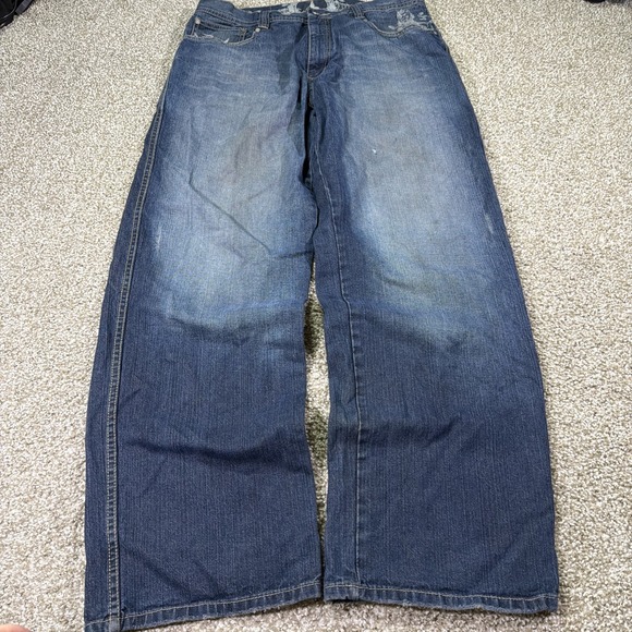 Pelle Pelle Wide leg Baggy Distressed Jeans Y2k Grunge Style 38/33 Essentials - Picture 4 of 13